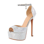 Load image into Gallery viewer, Rhinestone Peep Toe High Heel Platform Sandals
