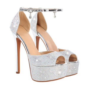 Rhinestone Peep Toe High Heel Platform Sandals