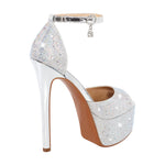 Load image into Gallery viewer, Rhinestone Peep Toe High Heel Platform Sandals
