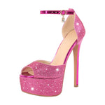 Load image into Gallery viewer, Rhinestone Peep Toe High Heel Platform Sandals
