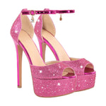 Load image into Gallery viewer, Rhinestone Peep Toe High Heel Platform Sandals
