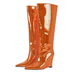 Load image into Gallery viewer, Pointed Toe Metallic Wedge Heel Knee High Boots
