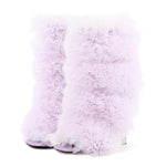 Load image into Gallery viewer, Purple Ruffled Lace Open Toe Stiletto Ankle Boots
