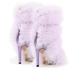 Load image into Gallery viewer, Purple Ruffled Lace Open Toe Stiletto Ankle Boots
