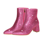 Load image into Gallery viewer, Rhinestone Pointed Toe Chunky Heel Ankle Boots
