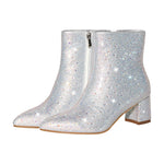 Load image into Gallery viewer, Rhinestone Pointed Toe Chunky Heel Ankle Boots
