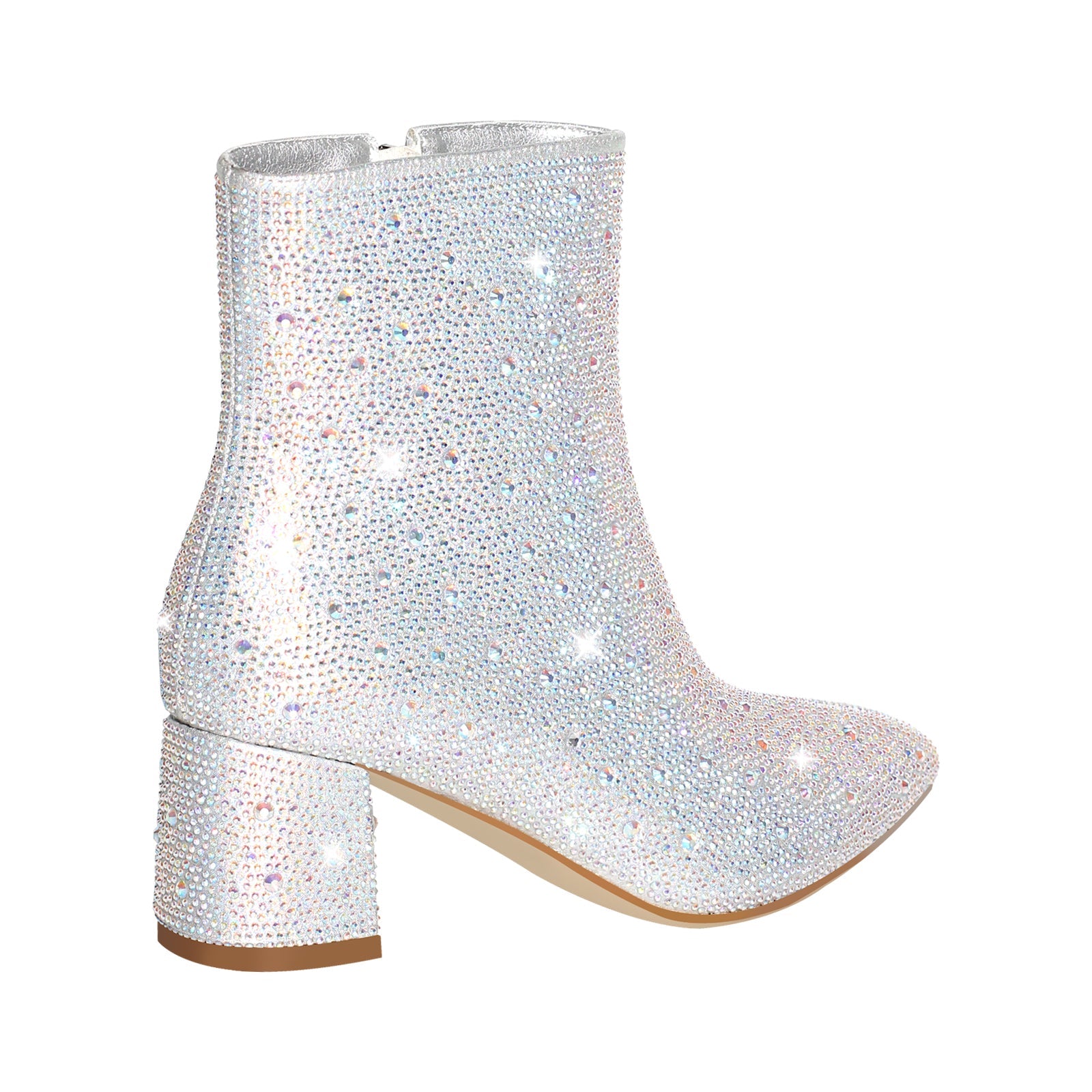 Rhinestone Pointed Toe Chunky Heel Ankle Boots