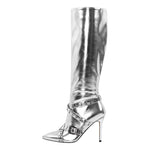 Load image into Gallery viewer, Straps Knee High Metallic Color Boots
