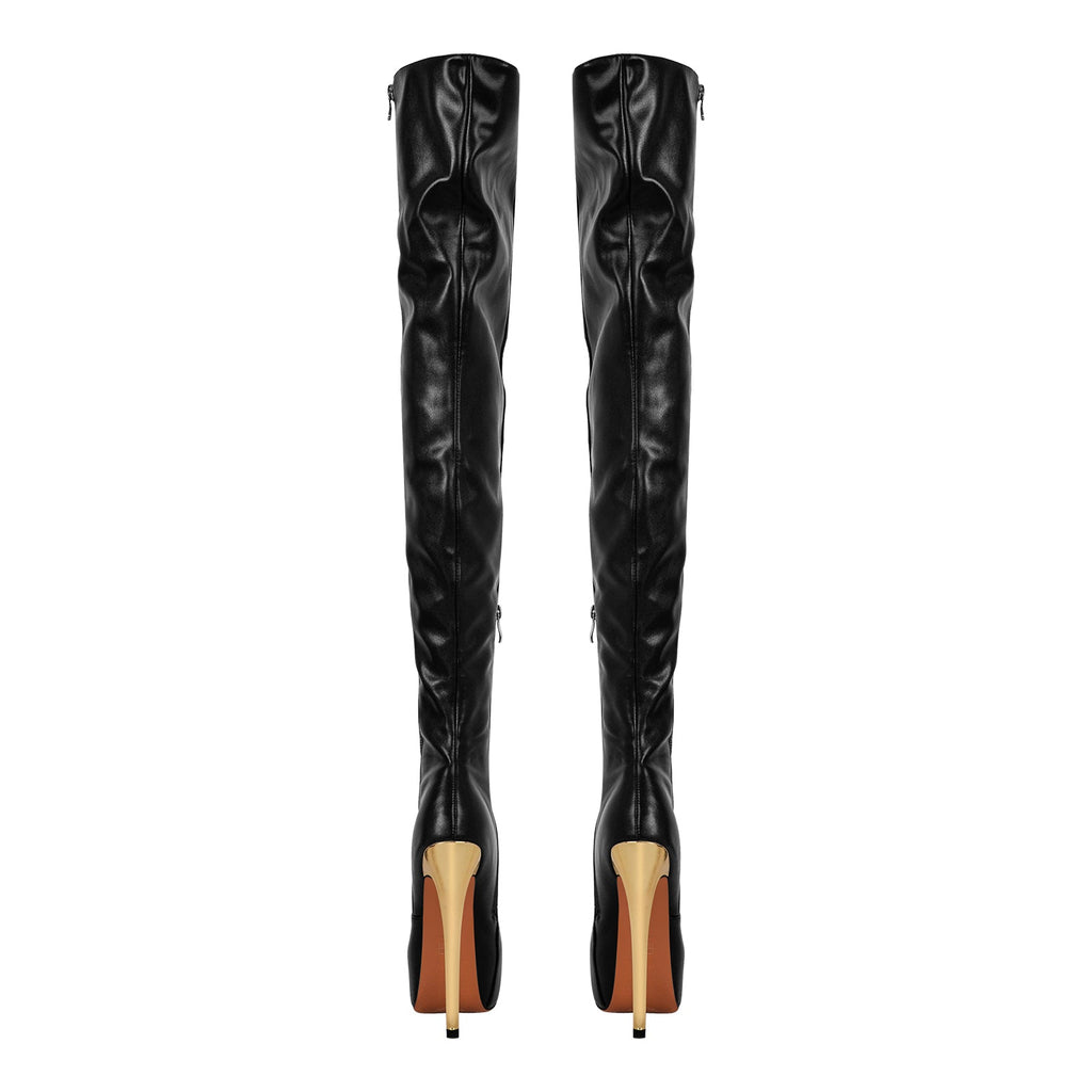 Black Side Zipper Stiletto Over The Knee Boots