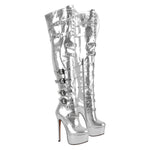 Load image into Gallery viewer, Buckles Round Toe Stilettos Over The Knee Platform Boots
