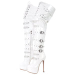 Load image into Gallery viewer, Buckles Round Toe Stilettos Over The Knee Platform Boots
