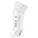 Load image into Gallery viewer, Buckles Round Toe Stilettos Over The Knee Platform Boots
