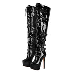 Load image into Gallery viewer, Buckles Round Toe Stilettos Over The Knee Platform Boots
