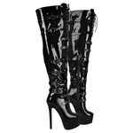 Load image into Gallery viewer, Buckles Round Toe Stilettos Over The Knee Platform Boots
