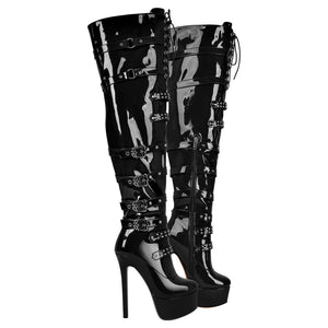 Buckles Round Toe Stilettos Over The Knee Platform Boots