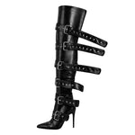 Load image into Gallery viewer, Multi Buckle Strap Thigh High Pointed Toe Stiletto Boots
