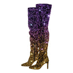 Load image into Gallery viewer, Sequins Gradient Color Pointed Toe Thigh High Stiletto Boots
