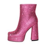 Load image into Gallery viewer, Rhinestone Platform Square Toe Chunky High Heels Ankle Boots
