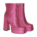 Load image into Gallery viewer, Rhinestone Platform Square Toe Chunky High Heels Ankle Boots
