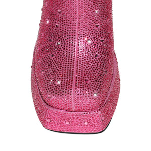 Rhinestone Platform Square Toe Chunky High Heels Ankle Boots