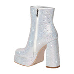 Load image into Gallery viewer, Rhinestone Platform Square Toe Chunky High Heels Ankle Boots
