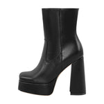 Load image into Gallery viewer, Platform Square Toe Chunky Heel Ankle Boots
