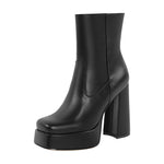 Load image into Gallery viewer, Platform Square Toe Chunky Heel Ankle Boots
