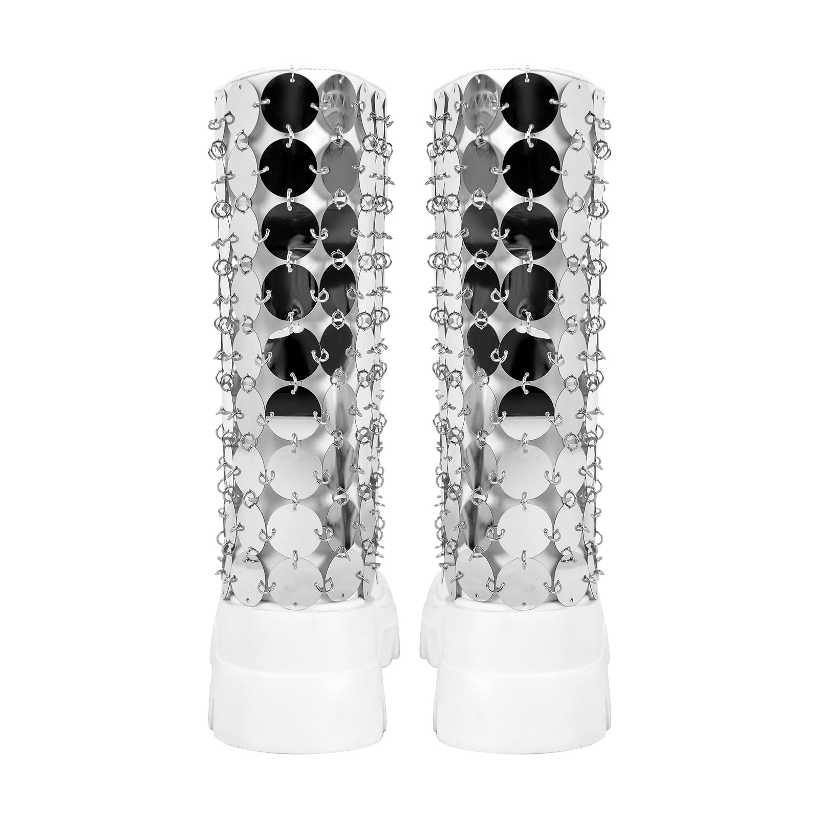 Silver Sequins Platform White Mid-calf Boots