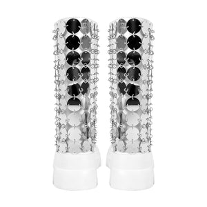 Silver Sequins Platform White Mid-calf Boots