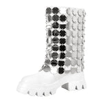 Load image into Gallery viewer, Silver Sequins Platform White Mid-calf Boots
