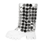 Load image into Gallery viewer, Silver Sequins Platform White Mid-calf Boots
