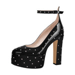 Load image into Gallery viewer, Rivet Platform Chunky Heel Ankle Strap Pumps
