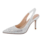 Load image into Gallery viewer, Rhinestone Pointed Toe Slingback High Heel Pumps
