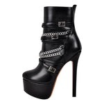 Load image into Gallery viewer, Chain Buckle Strap Platform Stiletto High Heel Boots
