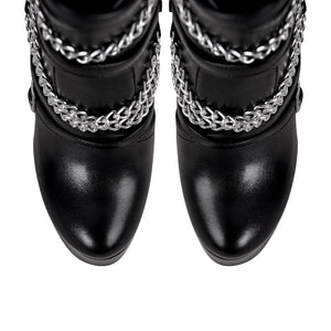 Chain Buckle Strap Platform Stiletto High Heel Boots