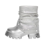 Load image into Gallery viewer, Round Toe Chunky Heel Rhinestone Fold Over Boots
