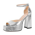 Load image into Gallery viewer, Stone Print Platform Chunky High Heels Sandals
