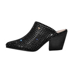 Load image into Gallery viewer, Rhinestone Wooden Chunky Heel Mules
