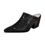 Load image into Gallery viewer, Rhinestone Wooden Chunky Heel Mules
