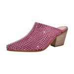 Load image into Gallery viewer, Rhinestone Wooden Chunky Heel Mules
