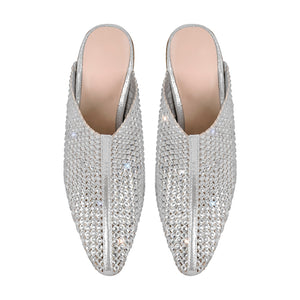 Rhinestone Wooden Chunky Heel Mules