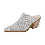 Load image into Gallery viewer, Rhinestone Wooden Chunky Heel Mules
