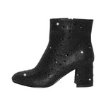 Load image into Gallery viewer, Round Toe Rhinestone Chunky Ankle Boots
