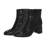 Load image into Gallery viewer, Round Toe Rhinestone Chunky Ankle Boots
