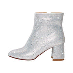 Load image into Gallery viewer, Round Toe Rhinestone Chunky Ankle Boots
