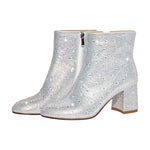 Load image into Gallery viewer, Round Toe Rhinestone Chunky Ankle Boots
