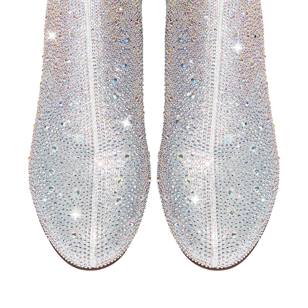 Round Toe Rhinestone Chunky Ankle Boots