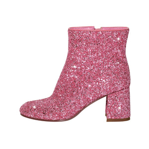 Round Toe Glitter Chunky Heel Ankle Boots