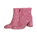 Load image into Gallery viewer, Round Toe Glitter Chunky Heel Ankle Boots
