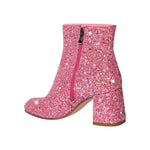 Load image into Gallery viewer, Round Toe Glitter Chunky Heel Ankle Boots
